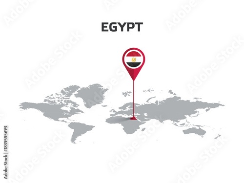 EGYPT Location Pin on World Map with Flag in Pin's Body