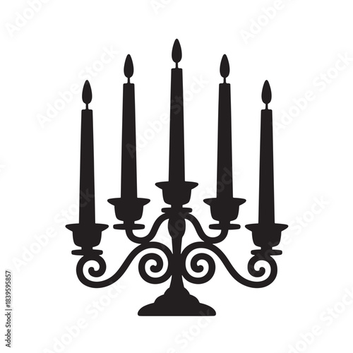 Elegant black wrought iron candelabra silhouette romantic decor illustration