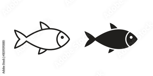Fish icons silhouette vector flat illustration design. Stroke line icons