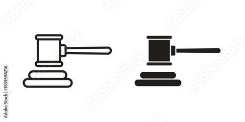 Gavel icons silhouette vector flat illustration design. Stroke line icons