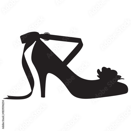 Black high heel shoe silhouette minimalist modern flat vector illustration