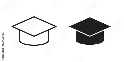 Graduation cap icons silhouette vector flat illustration design. Stroke line icons