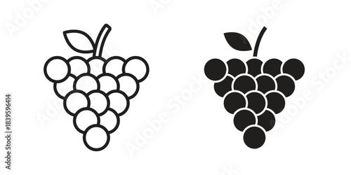 Grapes icons silhouette vector flat illustration design. Stroke line icons