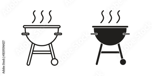 Grill icons silhouette vector flat illustration design. Stroke line icons