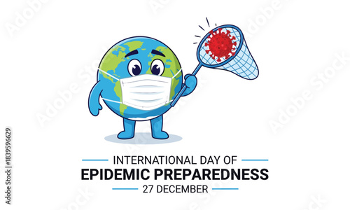 Earth wearing mask caught in net for epidemic preparedness