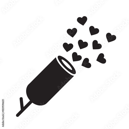 Black love hearts flying out spray paint stencil style vector illustration isolated on white background for romantic design