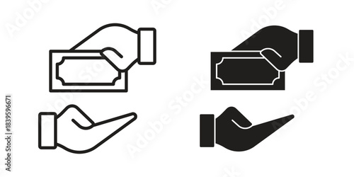 Hand money exchange icons silhouette vector flat illustration design. Stroke line icons