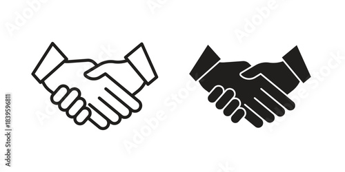 Handshake icons silhouette vector flat illustration design. Stroke line icons