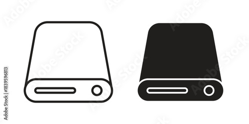Hard drive icons silhouette vector flat illustration design. Stroke line icons