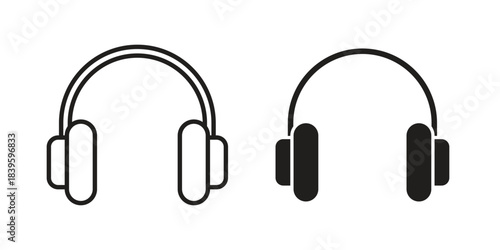 Headphones icons silhouette vector flat illustration design. Stroke line icons