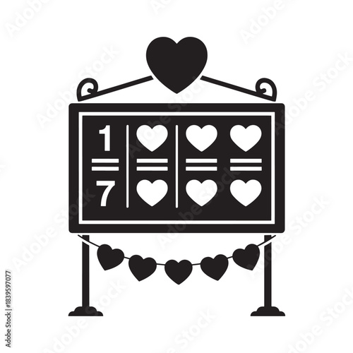 Lottery lottery game show lucky heart icons silhouette vector illustration for casino app or website