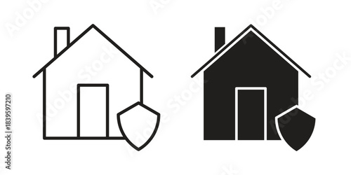 Home insurance icons silhouette vector flat illustration design. Stroke line icons