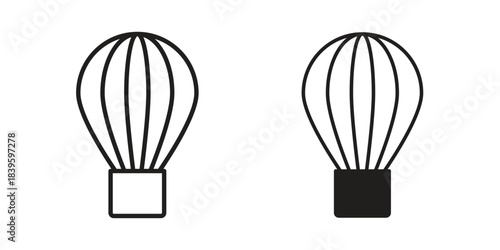 Hot air balloon icons silhouette vector flat illustration design. Stroke line icons
