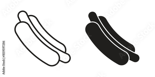 Hot dog icons silhouette vector flat illustration design. Stroke line icons