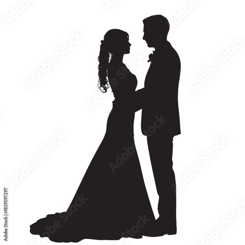 Bride and groom silhouette elegant wedding couple portrait formal wear