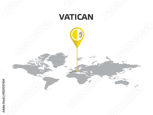VATICAN Location Pin on World Map with Flag in Pin's Body