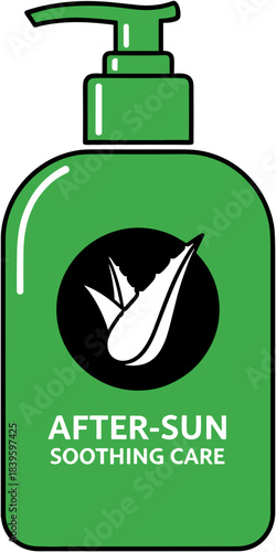 Green after-sun lotion bottle with soothing care label on a white background