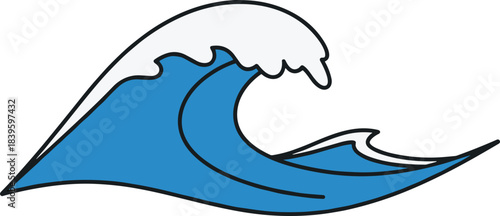 Blue ocean wave with white foam on a light background