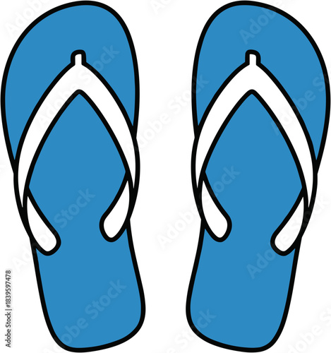 Blue flip-flops with white straps on a white background