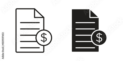 Invoice payment icons silhouette vector flat illustration design. Stroke line icons