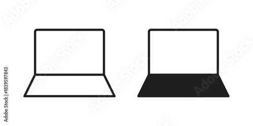 Laptop icons silhouette vector flat illustration design. Stroke line icons
