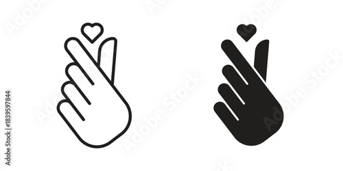 korean heart icons silhouette vector flat illustration design. Stroke line icons