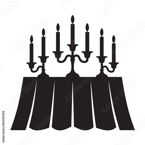 Curtain with candelabra and candles, home decor, interior design element