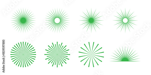 Set of Green Starburst and Sunburst Graphic Elements On Transparent Background