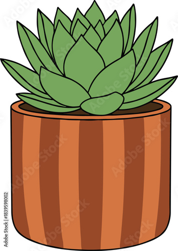 Cute Green Succulent House Plant in Terracotta Pot Illustration, Simple Flat Vector Design, Home Decor, Indoor Gardening, Minimal Nature Element, Decorative Sketch,