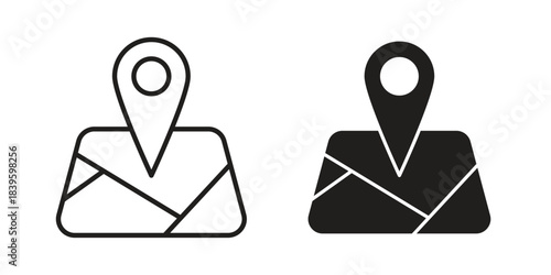 Map icons silhouette vector flat illustration design. Stroke line icons