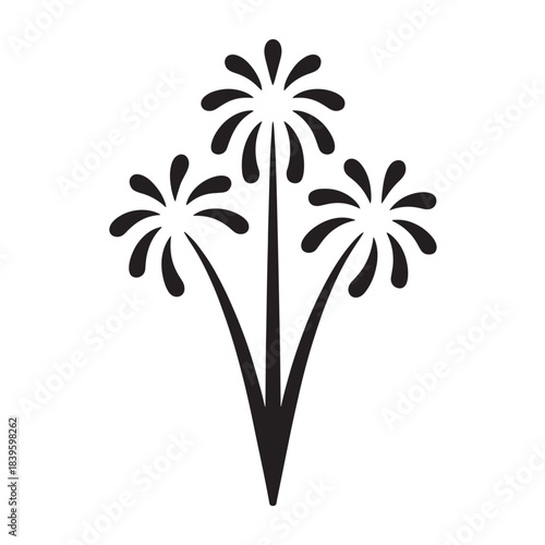 Black flower icon with three stems and petals, minimalist vector symbol