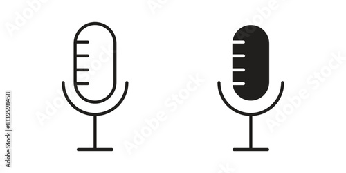 Microphone icons silhouette vector flat illustration design. Stroke line icons