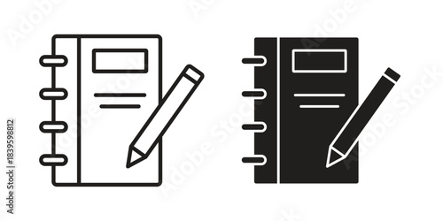 Notebook icons silhouette vector flat illustration design. Stroke line icons