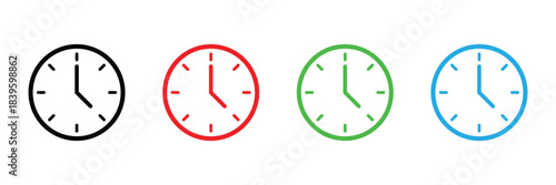 Four clock icons in different colors time watch On Transparent Background