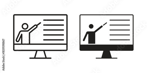 Online course icons silhouette vector flat illustration design. Stroke line icons