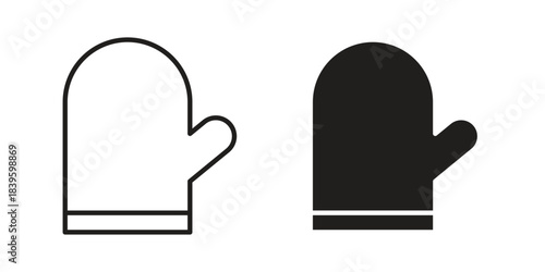 Oven mitt icons silhouette vector flat illustration design. Stroke line icons