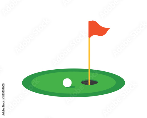 Golf hole with flag and ball on green grass