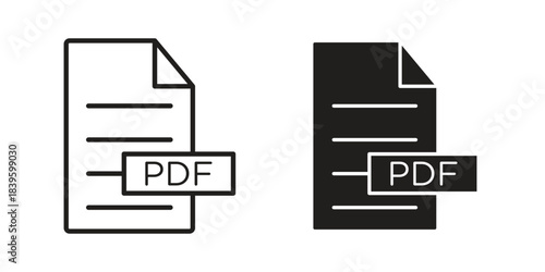 PDF file icons silhouette vector flat illustration design. Stroke line icons