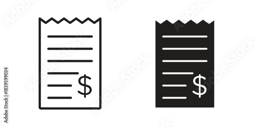 Payment receipt icons silhouette vector flat illustration design. Stroke line icons