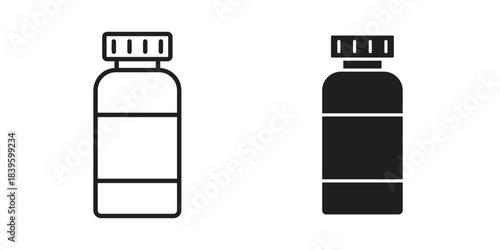 Pill bottle icons silhouette vector flat illustration design. Stroke line icons