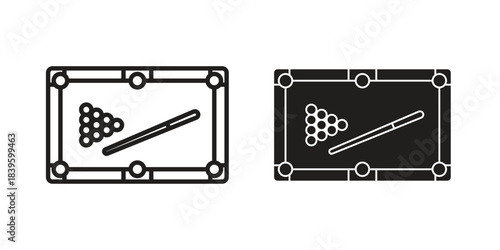 Pool table icons silhouette vector flat illustration design. Stroke line icons