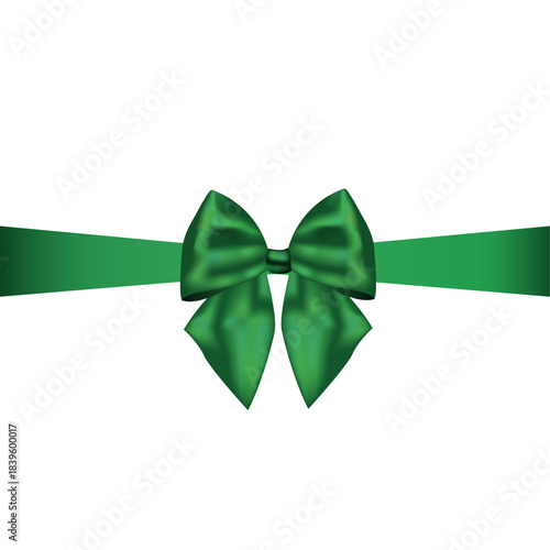 Emerald Green Satin Gift Bow on White Background