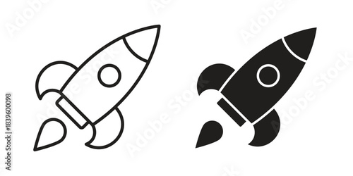 Rocket icons silhouette vector flat illustration design. Stroke line icons