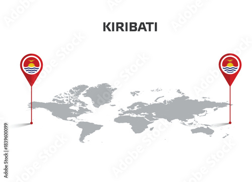 KIRIBATI Location Pin on World Map with Flag in Pin's Body
