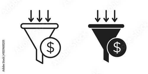 Sales funnel icons silhouette vector flat illustration design. Stroke line icons