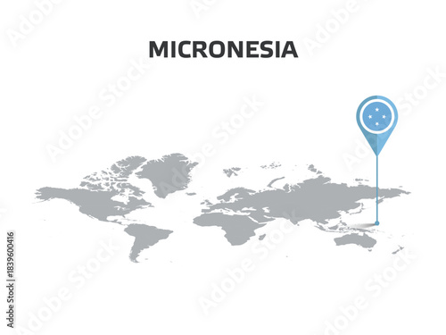 MICRONESIA Location Pin on World Map with Flag in Pin's Body