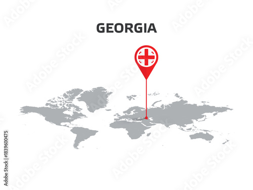GEORGIA Location Pin on World Map with Flag in Pin's Body