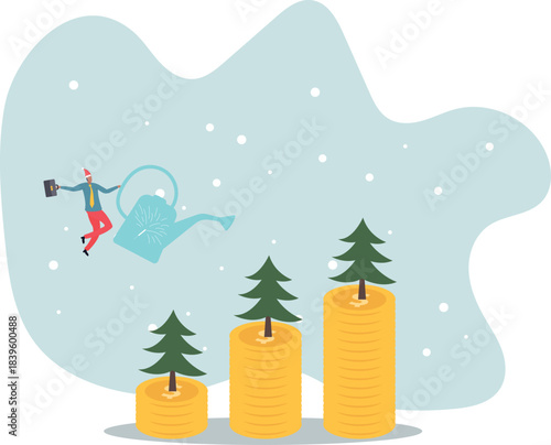 Saving growth, growing investment or earning profit, mutual fund, wealth accumulation or compound interest, pension fund prosperity.about a man and his life.