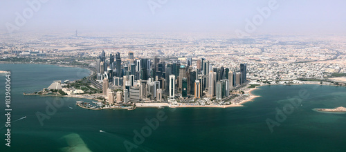 Panoramic aerial view of Doha, Qatar