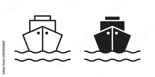Ship icons silhouette vector flat illustration design. Stroke line icons